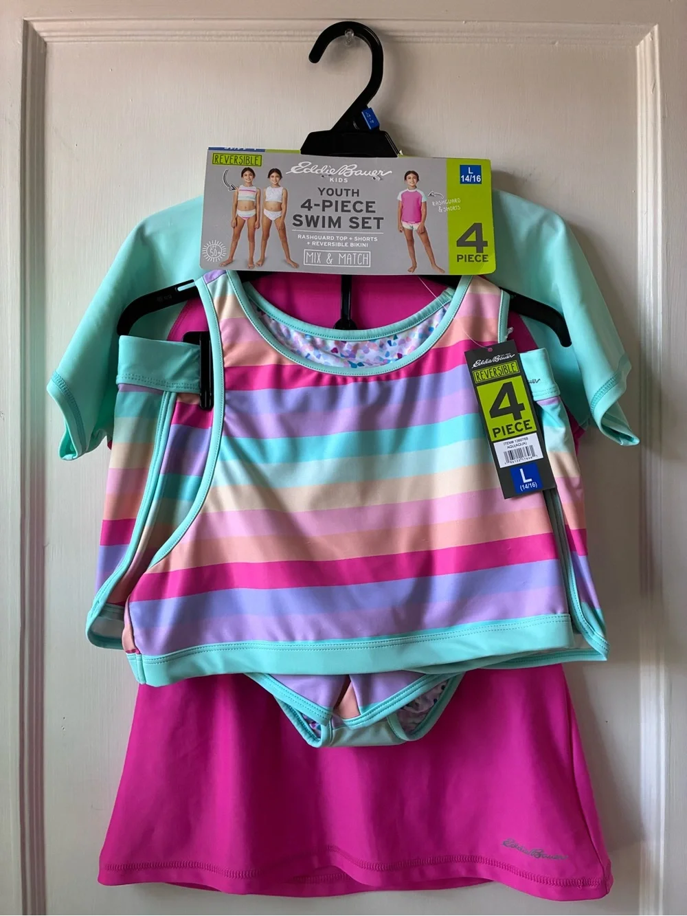 Eddie Bauer youth size L (14/16) 4-piece mix-and-match reversible swim set
